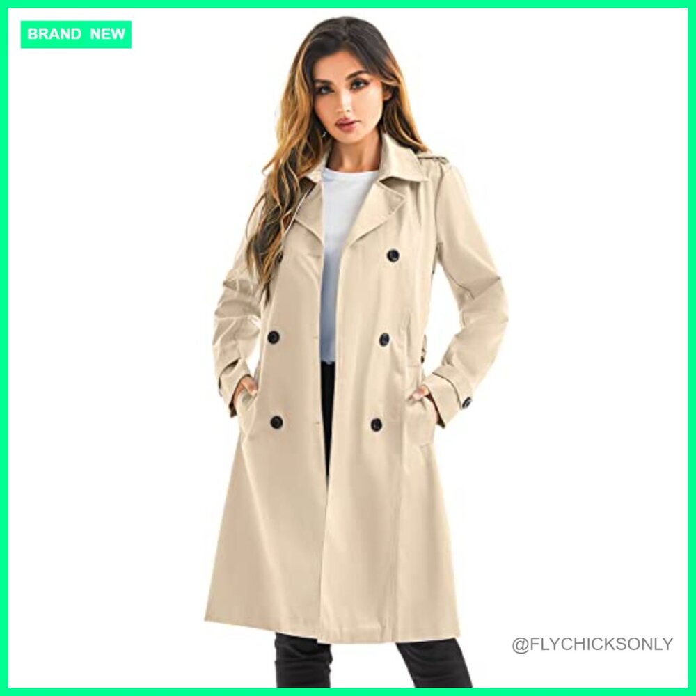 Waterproof Long Trench Coat Double Breasted Windbreaker with Detachable Hood - Picture 5 of 6